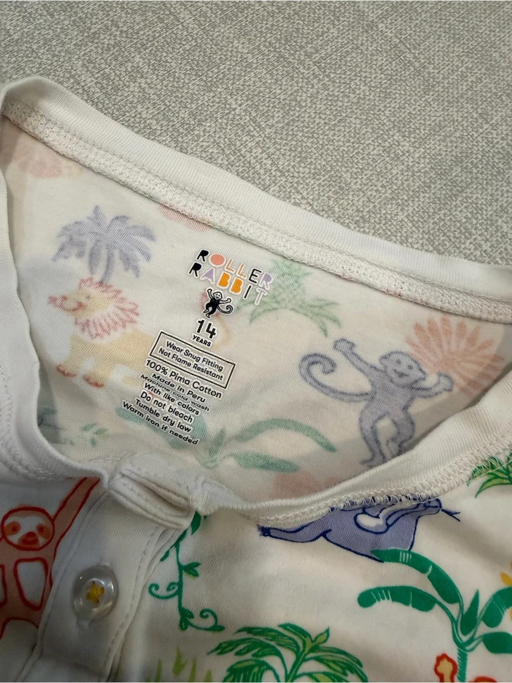 Roller Rabbit Kids Pajama Set- White with Multicolor Jungle Animals